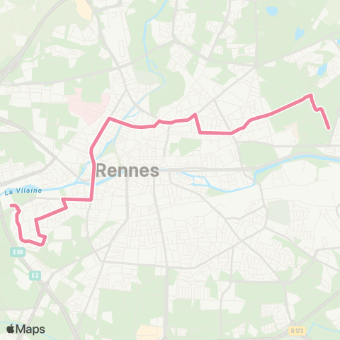 STAR Rennes (Beaulieu Chimie) - Rennes (Pte de Cleunay) map