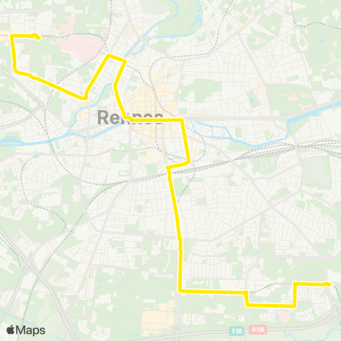 STAR Rennes (Villejean-Uni) - Rennes (La Poterie) map