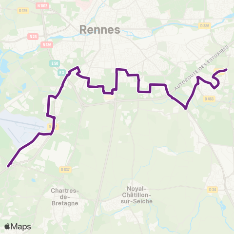 STAR Chantepie (Cucé) - Rennes - St-Jacques-de-la-Lande - Bruz (Pte de Ker-Lann) map