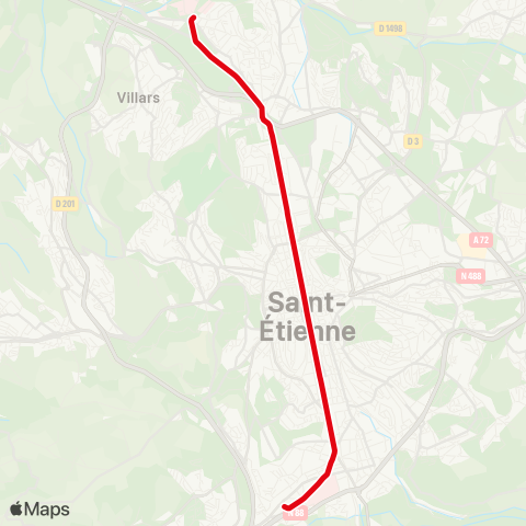 STAS Hôpital Nord ↔︎ Solaure map