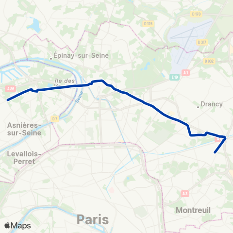 Île-de-France Mobilités Asnières ↔︎ Noisy-le-Sec map