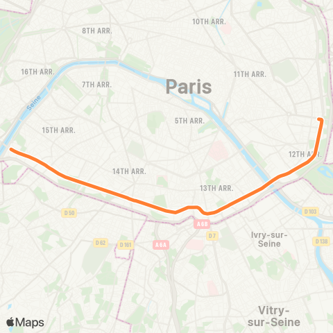 Île-de-France Mobilités Pont du Garigliano ↔︎ Porte de Vincennes map