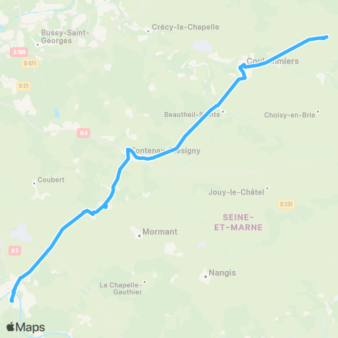 Île-de-France Mobilités Gare de Melun / Pl. de l'Ermitage ↔ Gare de Coulommiers map