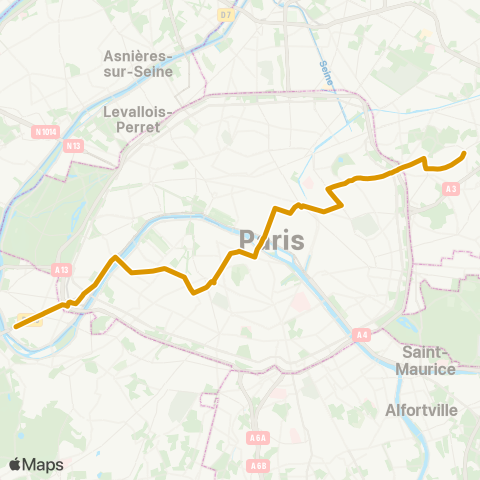 Noctilien Romainville / Carnot↔︎Pont de Sèvres map