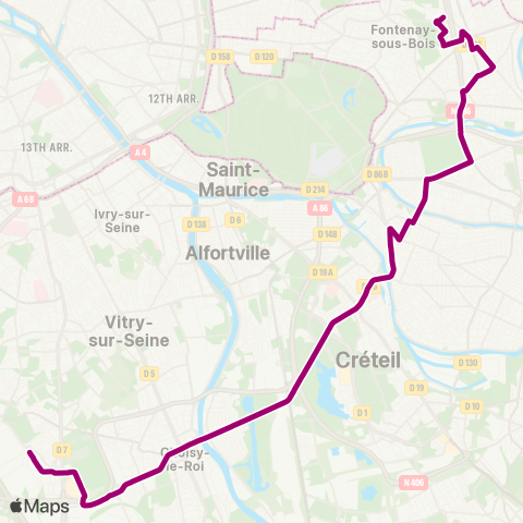 Noctilien Marché Intl de Rungis↔︎Val de Fontenay RER map