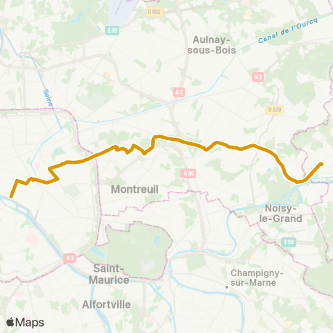 Noctilien Châtelet↔︎Gare de Chelles / Gournay RER map