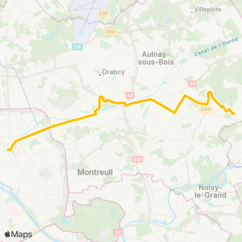 Noctilien Gare de l'Est↔︎Hôpital de Montfermeil map