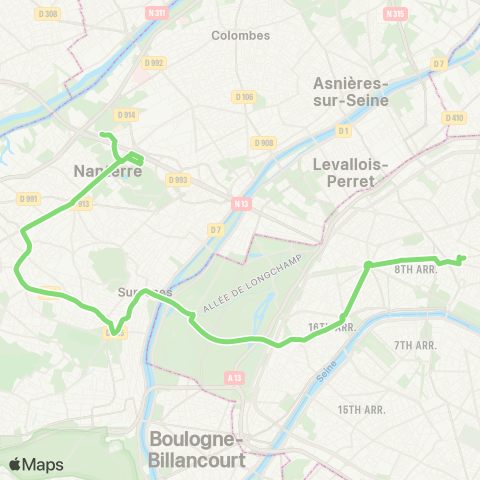 Noctilien Gare St-Lazare↔︎Nanterre / Anatole France map