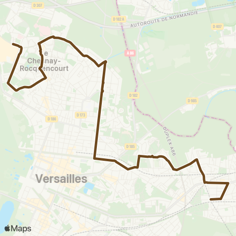 Île-de-France Mobilités Viroflay Gare Rive Gauche↔︎Ctre comm. Parly 2 map