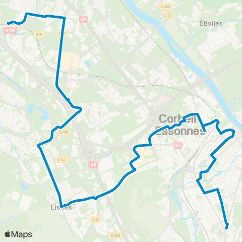 Île-de-France Mobilités Gare de Ris-Orangis Bois de l'Épine↔︎Henri Dunant map