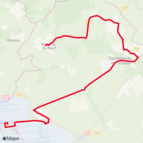 Île-de-France Mobilités Beaupré↔︎Roissypôle / Aéroport CDG 1 (B1) map