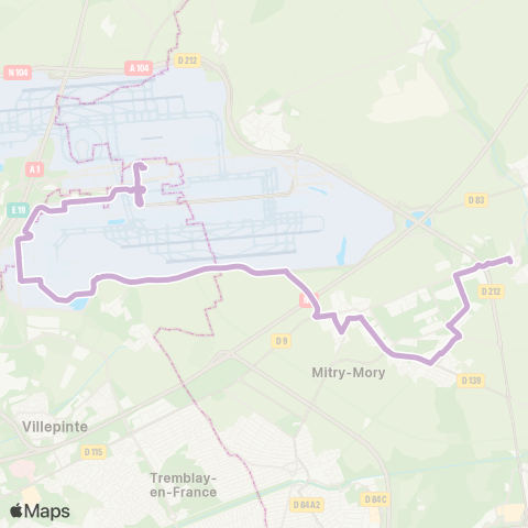 Île-de-France Mobilités Roissypôle / Aéroport CDG 1 (D2)↔︎Maison des Associations / Compans map