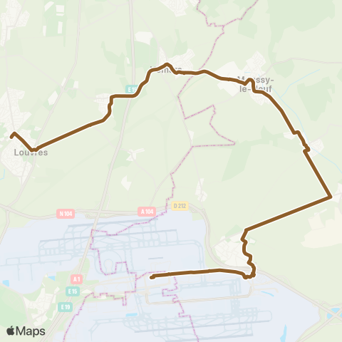 Île-de-France Mobilités Roissypôle / Aéroport CDG 1 (B1)↔︎Louvres RER d map