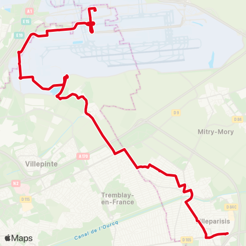 Île-de-France Mobilités Roissypôle / Aéroport CDG 1 (D2)↔︎Collège Gérard Philipe map