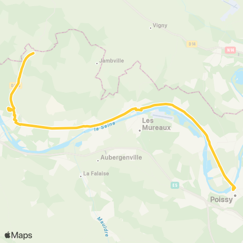 Mantois Gare Routière Nord (A2)↔︎Hauts de Limay map