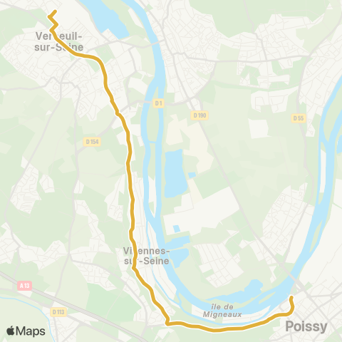 Poissy - Les Mureaux Notre-Dame Chemin Vert↔︎Gare rout. N. (A5) map