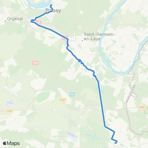 Poissy - Les Mureaux Europe↔︎Gare Routière Nord (A5) map