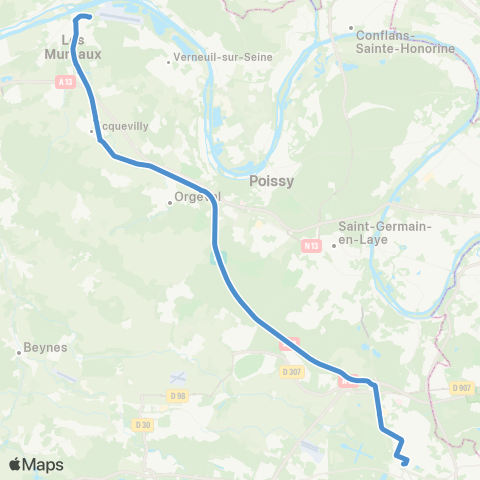 Poissy - Les Mureaux Europe↔︎Gare des Mureaux (B3) map