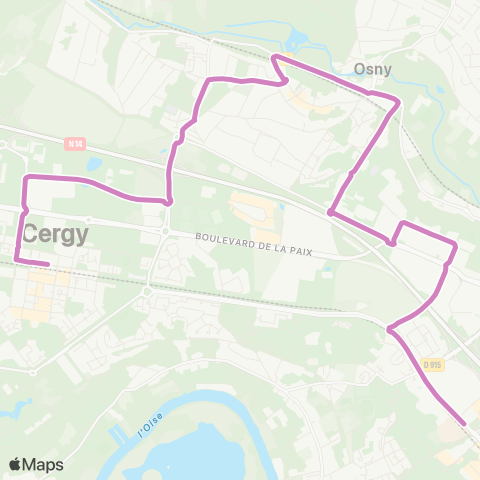 Cergy-Pontoise Confluence St-Christophe RER↔︎Uni des Chênes / Préf. RER map