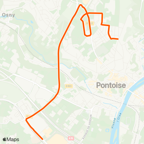 Cergy-Pontoise Confluence Les Beurriers↔︎Uni des Chênes / Préf. RER map