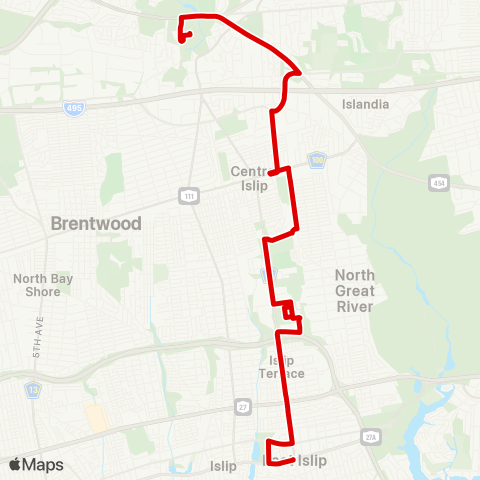 Suffolk County Transit East Islip to Hauppauge map