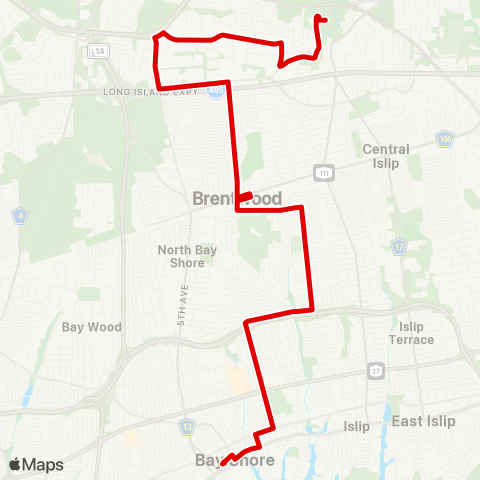 Suffolk County Transit Bay Shore to Hauppauge map