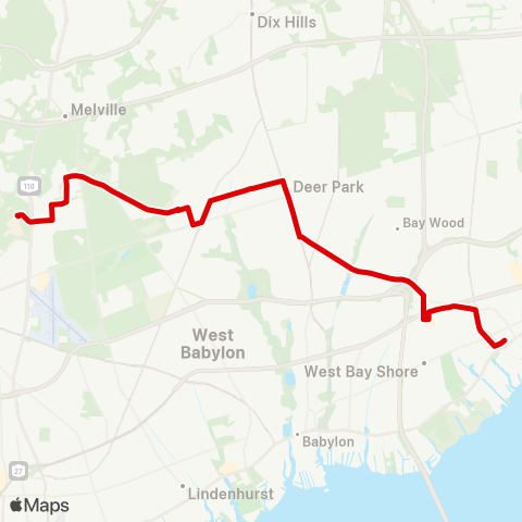 Suffolk County Transit E Farmingdale to Wyandanch to Bay Shore map