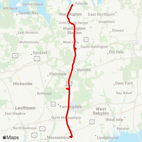 Suffolk County Transit Amityville Long Island Railroad Sta to Halesite map