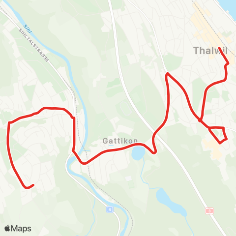 SZU - Sihltal Zürich Uetliberg Bahn Thalwil, Zentrum - Langnau am Albis, Unterrengg map