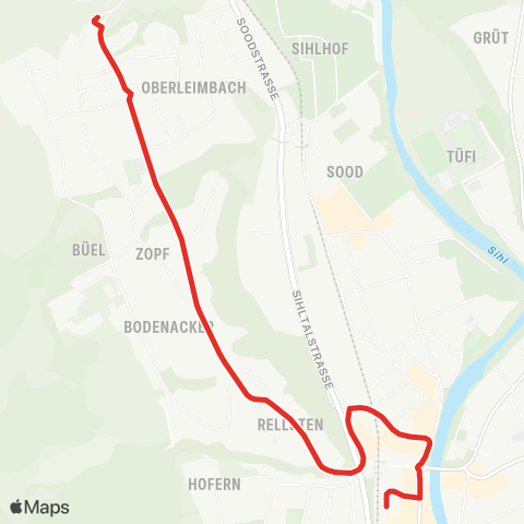 SZU - Sihltal Zürich Uetliberg Bahn Adliswil, Bahnhof - Zürich, Mittelleimbach map