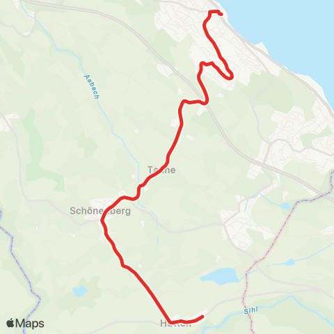 SZU - Sihltal Zürich Uetliberg Bahn Wädenswil, Bahnhof - Hütten, Schöntal map