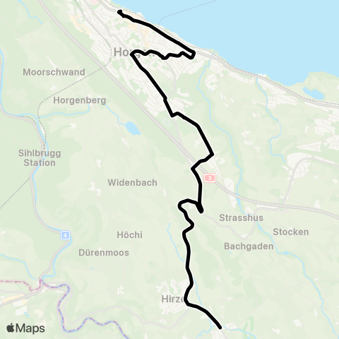 SZU - Sihltal Zürich Uetliberg Bahn Horgen, Bahnhof - Hirzel, Spitzen map