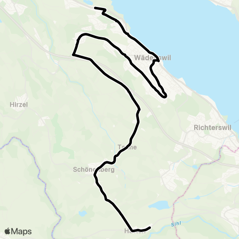 SZU - Sihltal Zürich Uetliberg Bahn Au ZH, Bahnhof - Hütten, Schöntal map