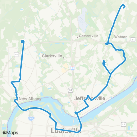 TARC Jeffersonville-Louisville-IUS map