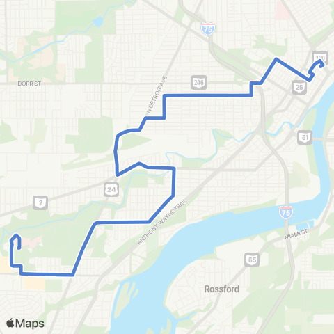 TARTA UTMC via Indiana / Jct / Detroit Detour map