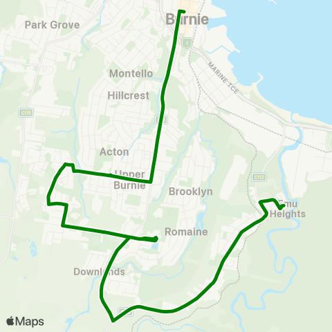 Metro Tasmania Emu Heights via Acton & Havenview map