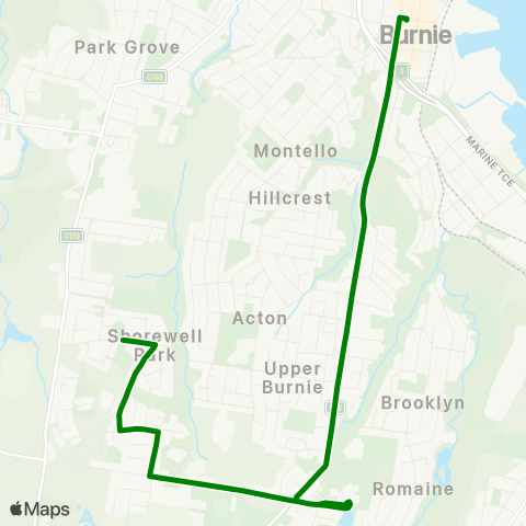 Metro Tasmania Acton via Upper Burnie (Loop) map