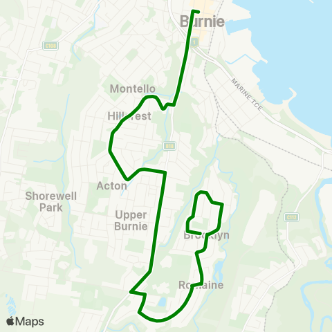 Metro Tasmania Romaine & Brooklyn via Hillcrest map