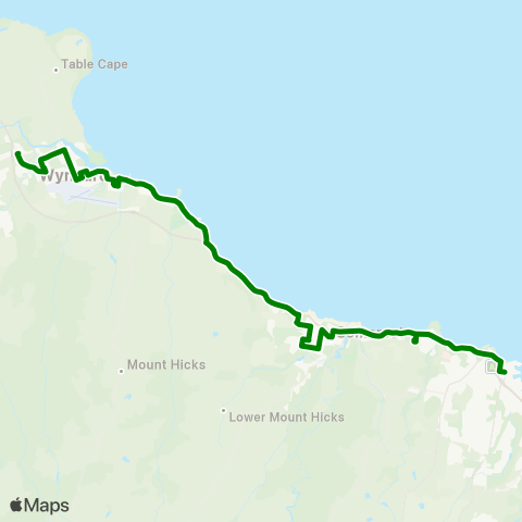 Metro Tasmania Wynyard via Somerset map