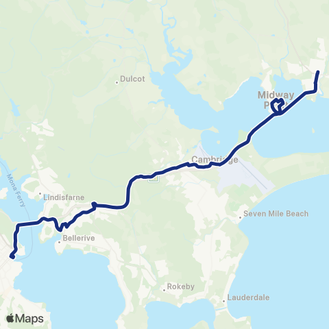 Redline Coaches Sorell via Midway Point map