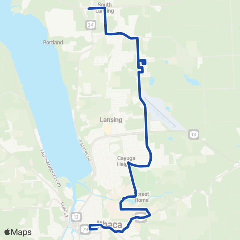 TCAT North Lansing - Cornell - Commons map