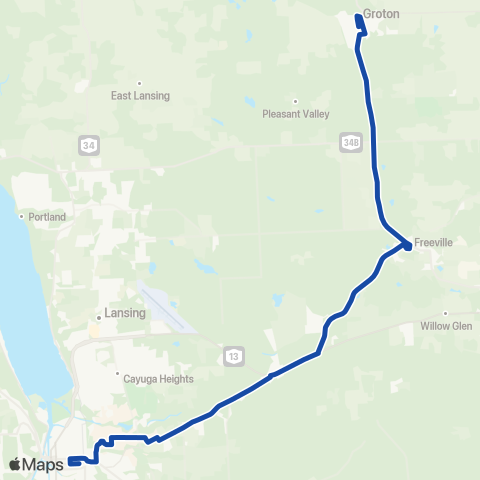 TCAT Groton - Freeville - Cornell - Commons map