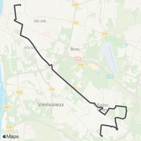 TCL Gare Part-Dieu V.Merle - St-Priest Plaine Saythe map