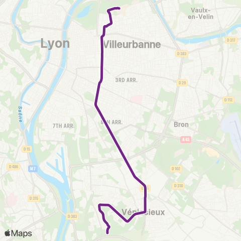 TCL La Doua - Gaston Berger - Hop. Feyzin Venissieux map