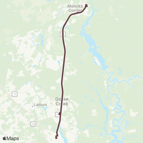 Tri-County Link Moncks Corner-North Charleston map