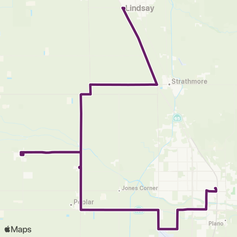 TCRTA Lindsay - Strathmore - Plainview - Woodville - Poplar - Porterville map