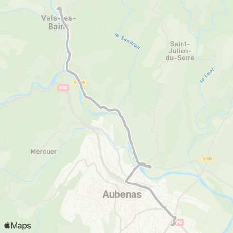 Tout'enbus Aubenas Gare routière - Vals Collège map