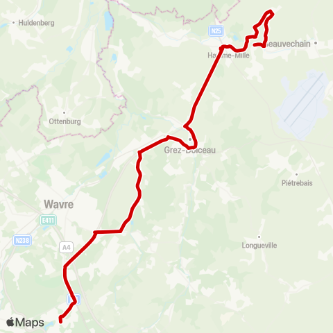 TEC Brabant Wallon Mille - Hamme-Mille - Grez - Lln map