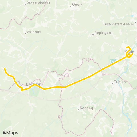 TEC Brabant Wallon Sint-Pieters-Kapelle - Enghien / Edingen - Halle map