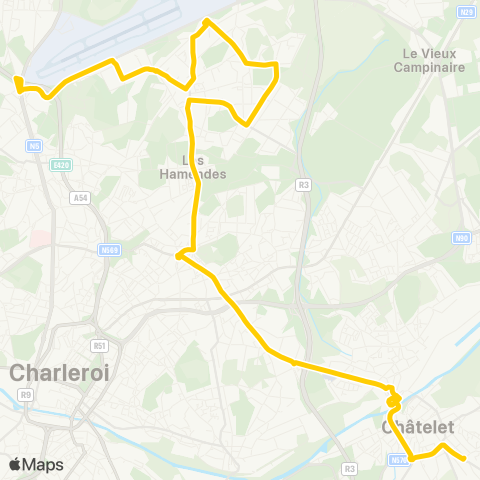 TEC Charleroi Châtelineau (SNCB) - Jumet (Madeleine) map